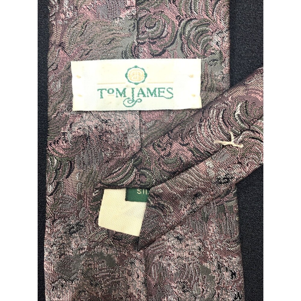 Vintage Tom James Pink Gray Swirls Silk Jacquard Neck Tie Classic Designer USA